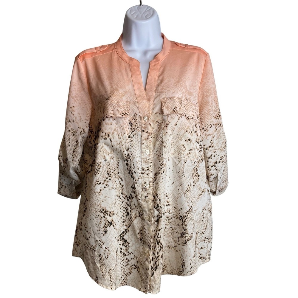Calvin Klein Ombre Snakeskin Button-Up Blouse M Lagenlook Career Casual‎ Chic